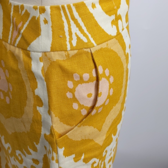 J. Crew mustard/ivory/pink print linen skirt-sz 8 - Picture 3 of 5